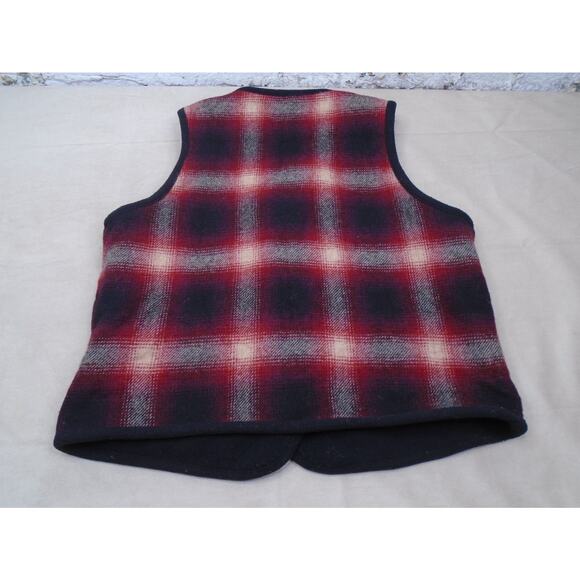 Womens Eddie Bauer Reversible Red Plaid wool Blend Button Pockets Large - Picture 3 of 6